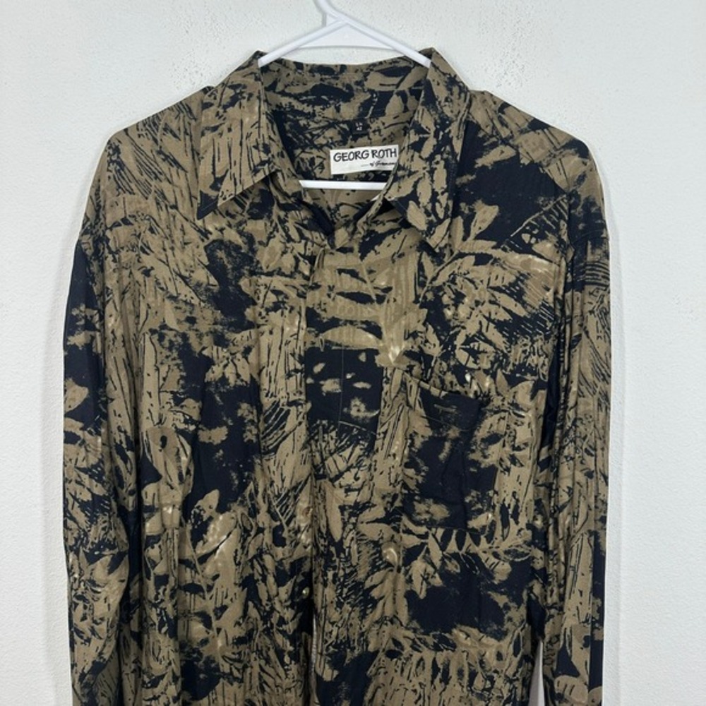 Georg Roth Germany Men's Size Large Long Sleeve Button Up Shirt Abstract Brown